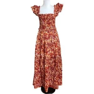House of Harlow 1960 Floral Flutter Sleeve Smocked Tiered Maxi Dress in Medium